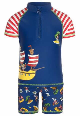 Playshoes tweedelige zwemsuit piraat blauw
