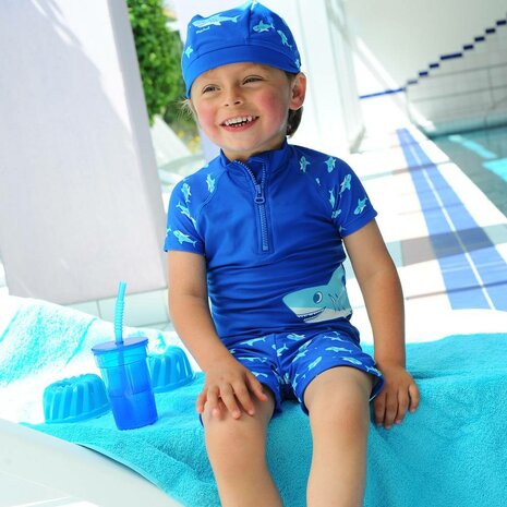 Playshoes tweedelige zwemsuit blauw haai